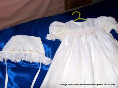 smocked christening rompers and gowns by cutiepye 0427820744