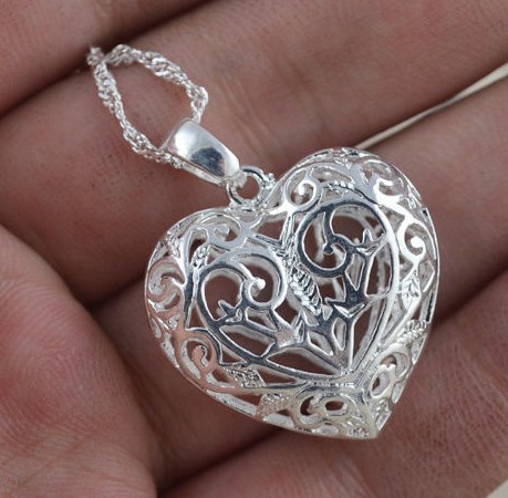 925 Sterling Silver CZ Heart Necklace Pendant